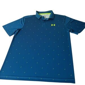 Under Armour Performance Polo Mens M Blue Neon Dash Print Short Sleeve Shirt
